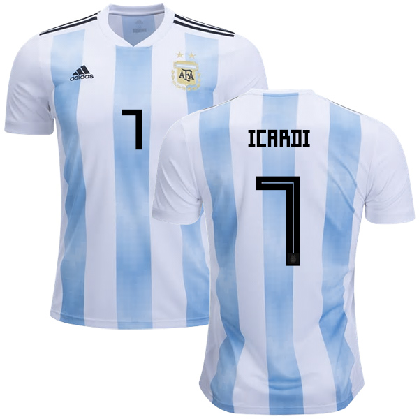 Argentina #7 Icardi Home Kid Soccer Country Jersey - Click Image to Close